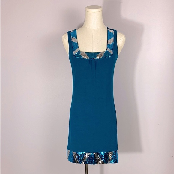 Express Teal Sequin Trim Dress size XS - Picture 1 of 10